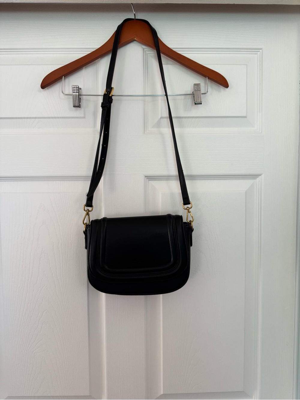 Cluci Black Crossbody Bag Gold Hardware Minimalist Flap Purse
